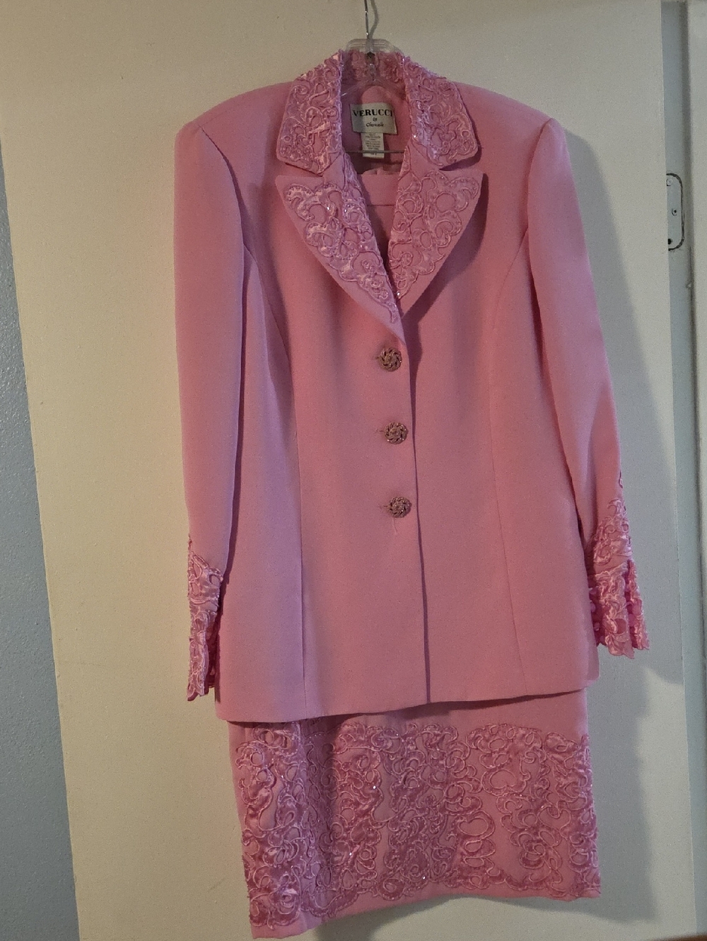 VERUCCI Pink Embroidered Skirt Suit